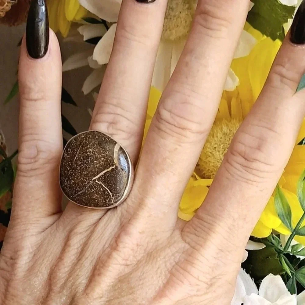 Boulder Opal Matrix Ring In 925 Sterling Silver.